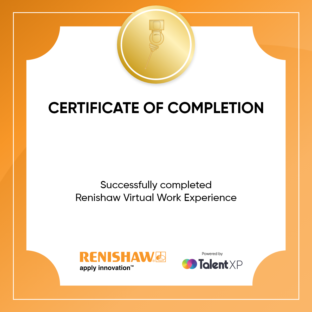 Badge for Certificate of completion - Renishaw work experience
